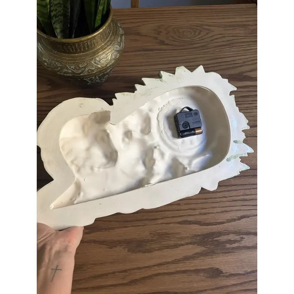 Vintage Holland Mold Ceramic Hand Painted Lion Clock Cottagecore Animal Clock